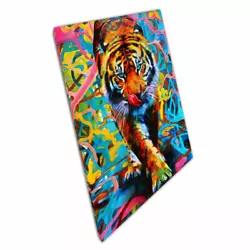 Buy Wild Tiger Oil Painting Abstract Colourful Background Wall Art Print On Canvas • 9.70£