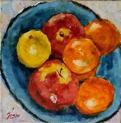 Buy Original Mario Mendoza Oil Painting Canvas Still Life Fruit Bowl Fine Art Orange • 150£