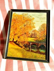 Buy Original Oil Painting Landscape Autumn Tree Bridges River Vintage Mid Century • 32£