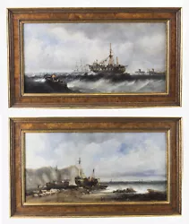 Buy Antique Pair Seascape Oil Paintings Fishing Boats 19th Century • 4,300£