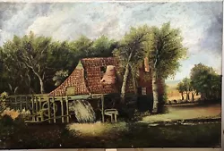 Buy Vintage Oil Painting On Canvas Landscape With Watermill And River  76x50cm • 30£