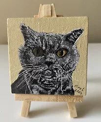 Buy Original Acrylic Mini Cat Painting  Saffron“ + Easel By Piret Randam • 14.50£