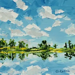 Buy Lake Oil Painting Original Beautiful Cloud Landscape Wall Art Cloud Reflection • 58.02£