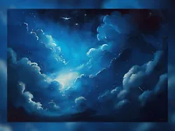 Buy Starry Serenade: Night Sky With Clouds And Stars Oil Painting Print  5 X7  • 4.99£