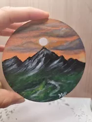 Buy Original Mountain Trees Painting, Hand Painted On Round Wooden Board 10 Cm • 12.77£