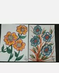 Buy 2 Aceo Original Abstract Art Felt Pens Flowers Artwork Picture Of Paper 220gsm  • 1.26£