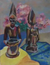 Buy Original Oil Painting Still Life With African Sculptures • 20£