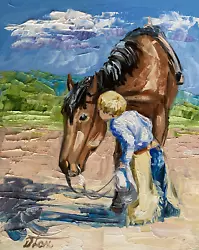 Buy Young Cowboy Friends Horse Landscape Original Oil Painting Dorothy Laz Fm23 • 45.48£