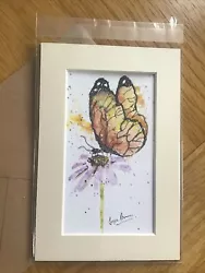 Buy ORIGINAL Watercolour Card. Painting Gift. Mounted WATERCOLOUR Butterfly, Flower • 6.50£