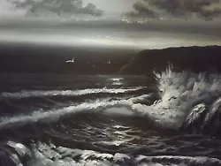 Buy Ocean Sea Wave Large Oil Painting Canvas Seascape Sunset Original Black White • 21.95£