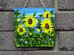 Buy Original Painting On MDF Plaque:  Field Of Sunflowers  5.5 X5.5  By Judith Rowe • 12£