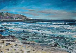 Buy Castle Beach Seascape, Original Acrylics/paper 420mm W X 297mm H, Falmouth, Art • 40£