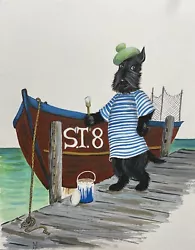 Buy Original PAINTING SCOTTISH TERRIER RYTA Dog Folk Art Hand Painted Sea Boat Lake • 49.60£