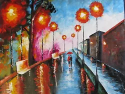 Buy Romantic Lovers Street Large Oil Painting Canvas Modern City Scape London Paris • 38.95£