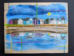 Buy Original Art Acrylic Painting On Wood. Beach Huts At Brightlingsea Essex  • 30£
