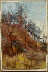 Buy Ukrainian Soviet Oil Painting Impressionism Realism Landscape Autumn Wood Fence • 99.46£