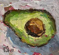 Buy AVOCADO Original Oil Painting Still Life Art Impressionism Collectible 4x4.5 In • 23.98£