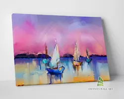 Buy Pink Sunset Boats Oil Painting Canvas Art Abstract Wall Art Print Canvas.--D866 • 63.16£