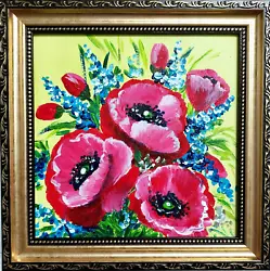 Buy Poppy Painting Red Flowers Original Art Floral Lavender Hand Painted Framed • 40.15£