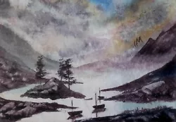 Buy ACEO Original Painting Seascape Art Clouds Coast Boats Ocean Rocks Watercolour • 5.50£