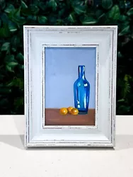 Buy Orange And Bottle Oil Painting-FRAMED Realism Citrus Original Fruity Still Life • 95£