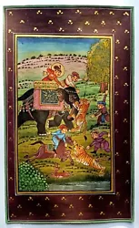 Buy Mughal Badshah Tiger Hunting Handmade Miniature Painting With Dotted Border • 41.51£