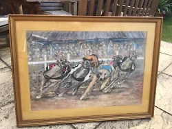 Buy Large Framed  Pastel  Drawing Greyhounds Racing • 40£