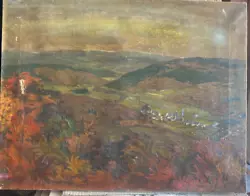 Buy Oil Painting Landscape° Autumn Village IN Landscape Monogram W. D.H Antique • 146.69£