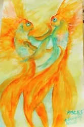 Buy Watercolour Painting Of Pisces,Fish,Zodiac Sign,original,unframed,new,quirky • 8£