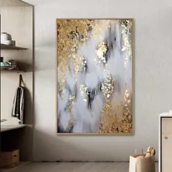 Buy Handpainted Gold Foil Abstract Oil Painting On Canvas Morden Wall Art Home Decor • 45.55£