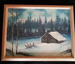 Buy Vintage 1991 Signed Original Oil Painting On Canvas By Mclom Cabin Winter • 39.83£