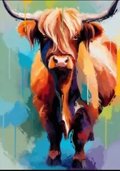 Buy Highland Cow Art Print Painting Limited Edition Signed NEW DESIGN Multi Coloured • 5.50£