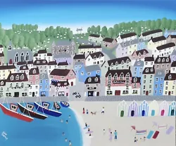 Buy Original Contemporary Summer Beach Surfers Swimmers Boats Village Pubs Painting • 160£