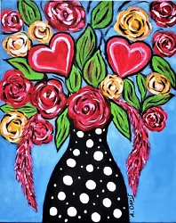 Buy A.Z. Davis 20x16  Original Acrylic Painting Folk Modern Abstract Vase Red Flower • 82.69£