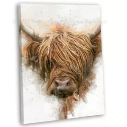 Buy Highland Cow Portrait Watercolour Canvas Print Framed Wall Art Picture • 17.99£