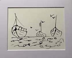 Buy Original Painting Sketch Boat In Mount 10 X 8 Ins Dorset Artist CHRISTINE INGRAM • 20£