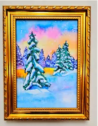 Buy Forest Sunset Watercolor Framed Painting Original Winter Forest Christmas • 34.30£