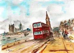 Buy A517-ORIGINAL WATERCOLOR PAINTING,  A Day In London ,Gift Idea Travel Aceo Card • 1.65£