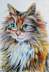 Buy ACEO Cat Drawing Watercolor Pencil By The Author Original Not Print 3,5х2,5  • 15.60£