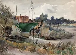 Buy Watercolour Painting H V Hudson - Boat In Landscape 20th Century - Impressionist • 60£