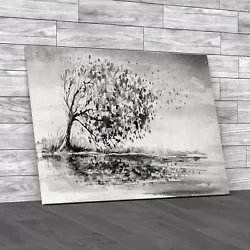 Buy Windy Autumn Tree Watercolor Painting Black White Canvas Print Large Picture • 18.95£