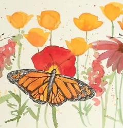 Buy Monarch Butterfly California Poppy Wildflowers Original Watercolor Painting • 41.30£
