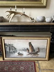 Buy Vintage Framed Original Oil Painting Ship Scene Signed By Artist • 50£