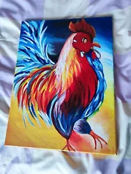 Buy Handmade Hand Painted Canvas Rainbow Rooster Chicken Painting A3 Size • 20£