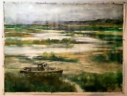 Buy Marooned Boat, Wellfleet Cape Cod  35x47 In. Acrylic On Canvas Hall Groat Sr. • 3,307.48£