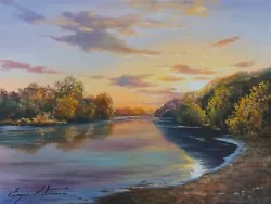 Buy Gorgeous Original Sunset On The River Landscape Oil Painting On Canvas Art • 104.19£