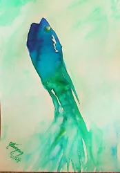 Buy Watercolour Ink Painting Of Blue Fish Rising,Abstract,original,unframed,sgnd.new • 8£