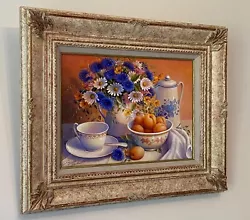 Buy TRISHA HARDWICK (1949-2022) Original Still Life Oil Painting Wildflowers & Fruit • 1,150£