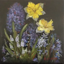Buy Original Floral Oil Painting Impressionism Hyacinth Daffodil On Canvas Signed  • 174.82£