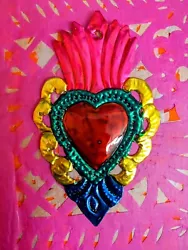 Buy Small Mexican Tin Heart Milagro Handcut & Painted Authentic Folk Art #03 • 6.50£